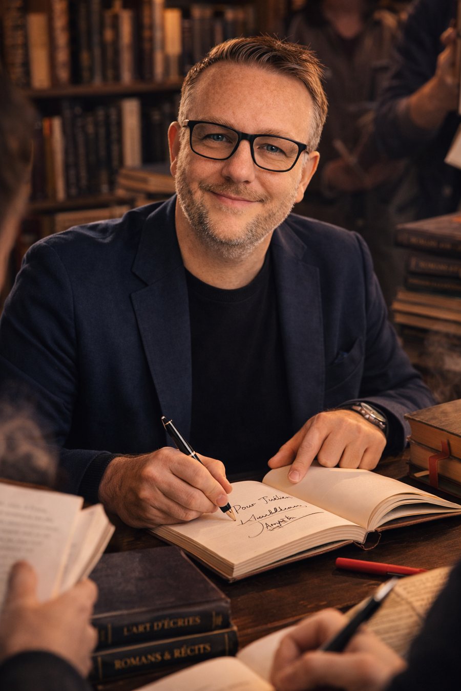 Nicolas Lambrix dédicaçant un livre dans une librairie